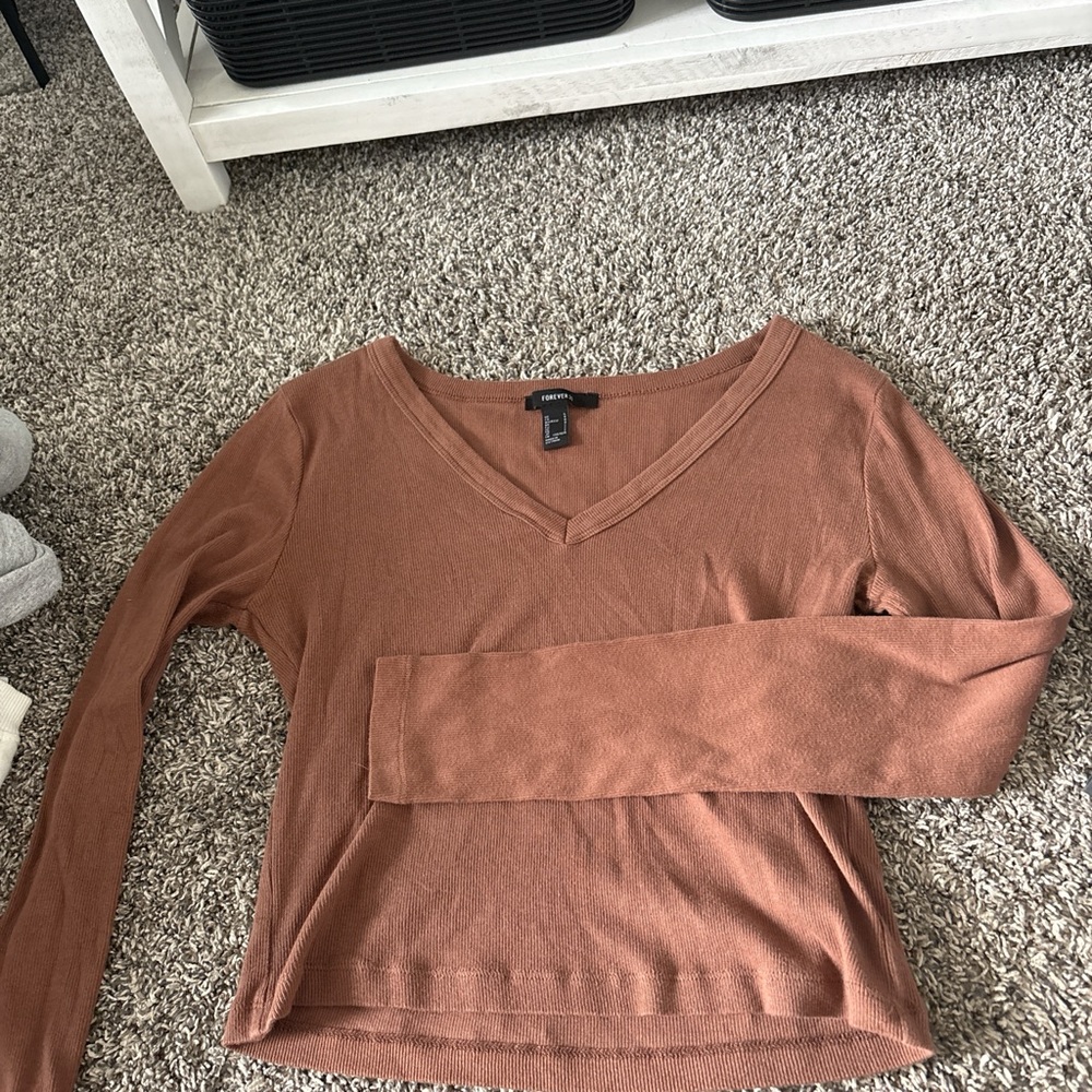 Forever 21 Rust V-Neck Long Sleeve Top